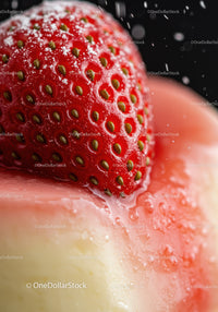 Close-up of Fresh Strawberry on Cream Dessert
