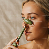 Young Woman Using Jade Roller for Facial Skincare