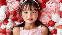 Girl Surrounded by Strawberries Pink Roses and Whipped Cream