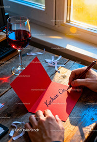 Writing a Romantic Valentine's Day Card with Red Wine