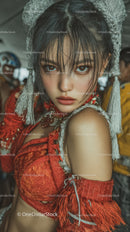 Vibrant Fashion Portrait of Young Woman in Cultural Attire