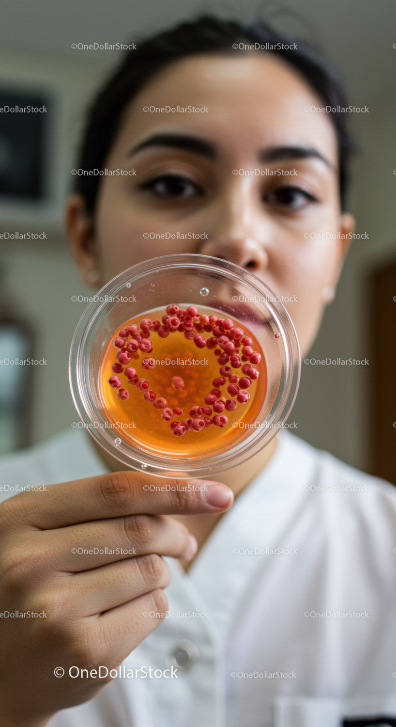 Female Scientist Holding Petri Dish with Red Berries in Laboratory