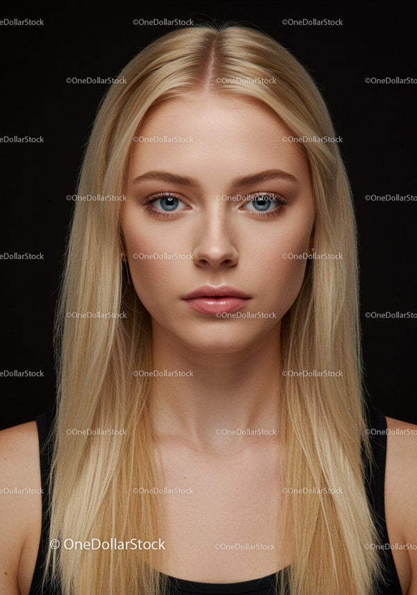 Portret młodej kobiety z blond włosami i niebieskimi oczami