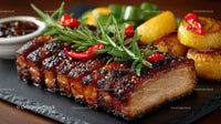 Grilled Barbecue Pork Ribs with Potatoes and Herbs