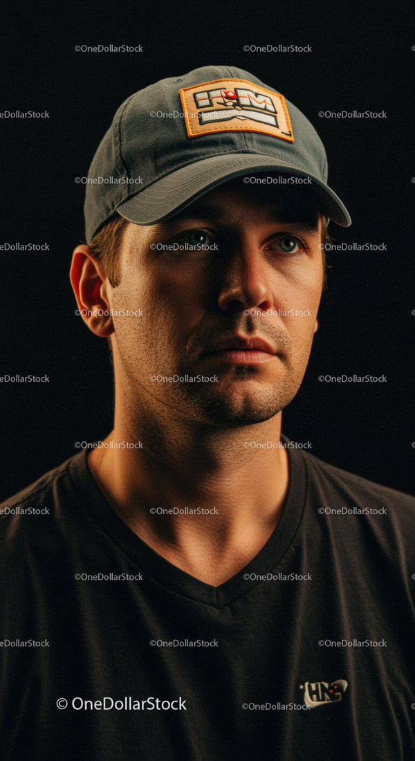 Contemplative man wearing cap in low light portrait
