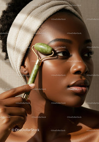 Elegant Woman with Jade Facial Roller for Skin Rejuvenation