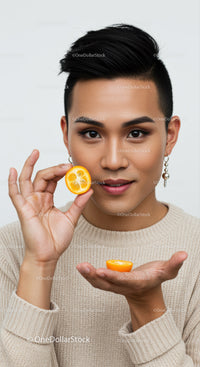 Portrait of a Young Woman Holding a Lemon Slice for Fresh Beauty