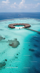 Luxury Overwater Bungalows on Tropical Paradise Island in Clear Blue Water