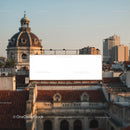 Blank Urban Billboard Above Historic City Rooftops