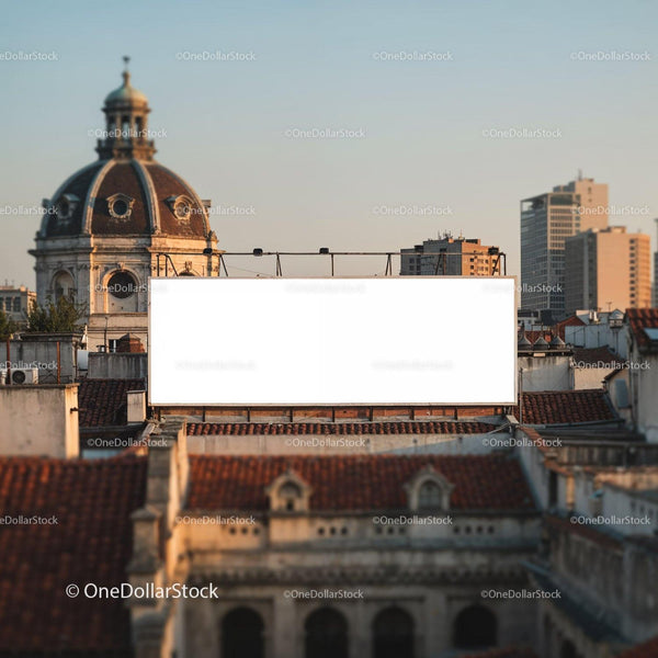 Blank Urban Billboard Above Historic City Rooftops JPG Mockup Image