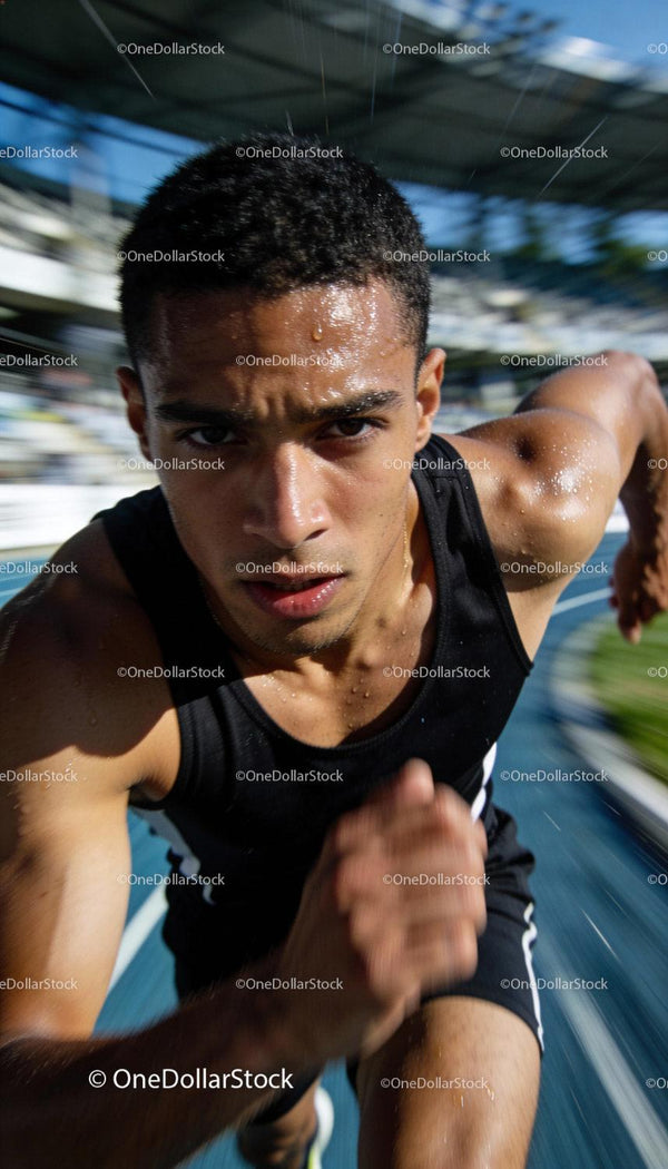Focused Athlete Sprinting Powerfully on Outdoor Track