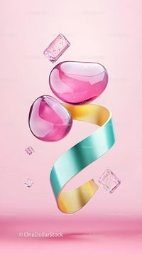Pink Glass Hearts and Satin Ribbon Artistic Decor for Celebration