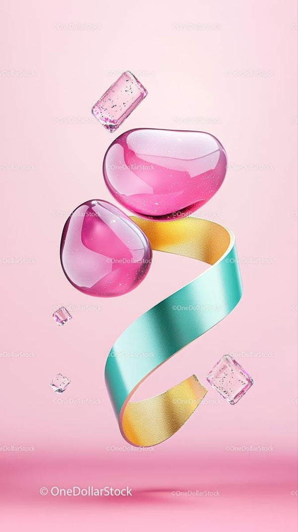 Pink Glass Hearts and Satin Ribbon Artistic Decor for Celebration