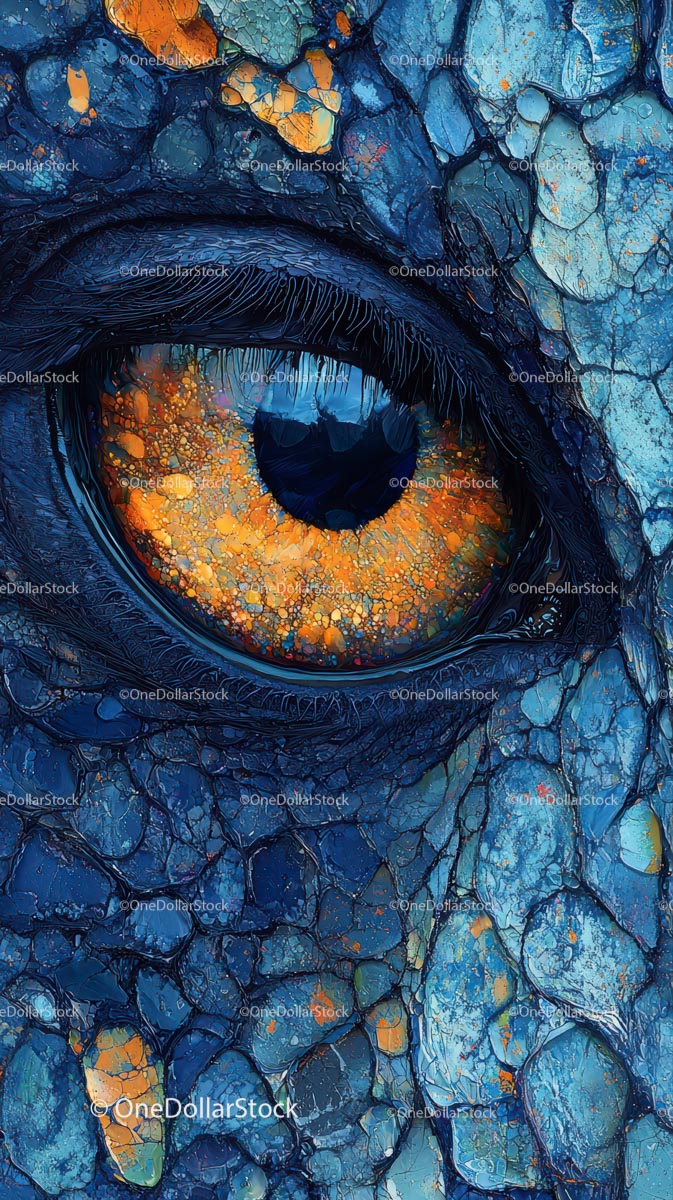 Vivid Abstract Eye with Metallic Blue and Fiery Orange Accents