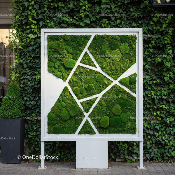 Modern Botanical Moss Wall Art with Green Foliage JPG Mockup Image