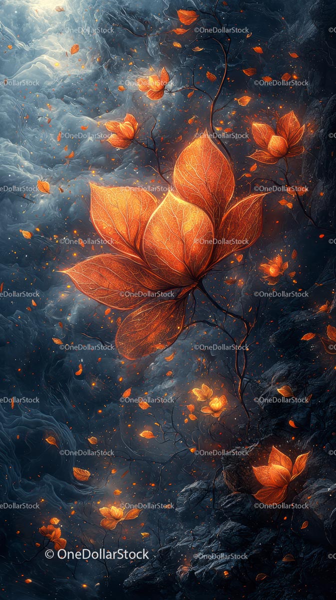 Glowing Autumn Leaves in a Surreal Forest Scene