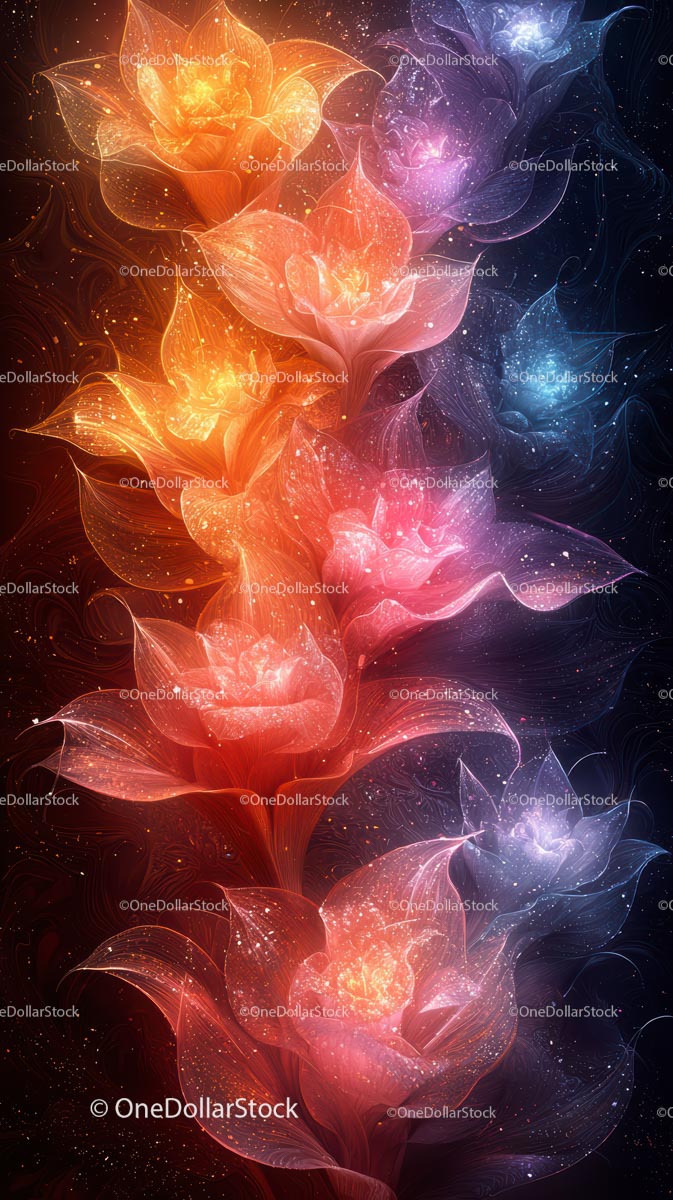 Vivid Neon Flower Artwork with Glowing Petals and Cosmic Background