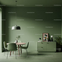 Modern Green Interior with Dining Area and Decor Elements
