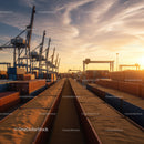 Cargo Containers at Sunset in Port