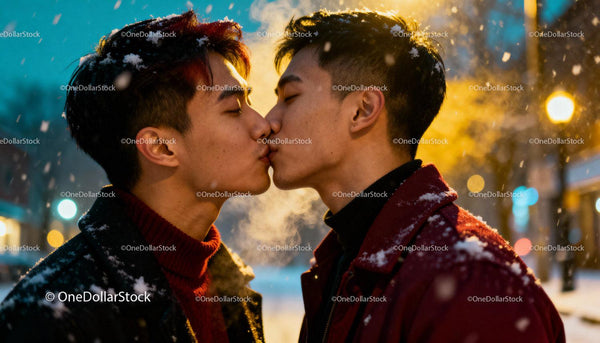Romantic Winter Kiss Between Young Men Outdoors