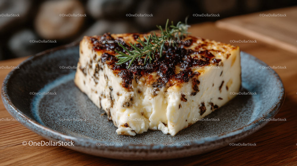 Blue Cheese and Rustic Bread on Decorative Plate in Food Setting