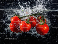 Fresh Red Cherry Tomatoes with Water Splash in Creative Food Photography