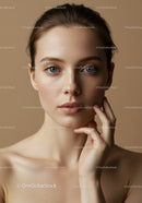 Close-up of Beautiful Young Woman with Blue Eyes and Flawless Skin
