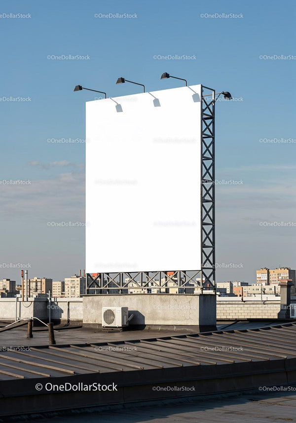 Large Blank Billboard on Urban Rooftop at Daytime JPG Mockup Image