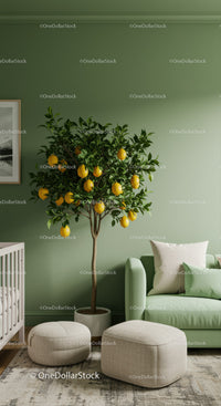 Lemon Tree Indoor Plant in Modern Green Living Room