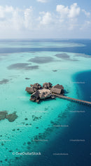 Overwater Bungalows on a Turquoise Lagoon in a Tropical Paradise