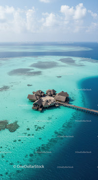 Overwater Bungalows on a Turquoise Lagoon in a Tropical Paradise