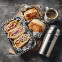 Fresh Ham and Lettuce Sandwiches with Coffee and Bread Rolls