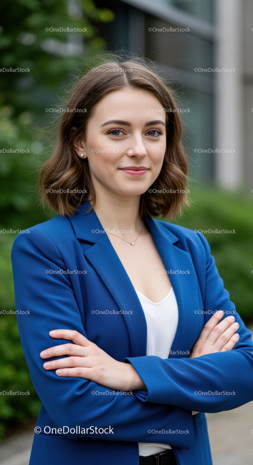 Profesjonalna kobieta w garniturze biznesowym z pewnym siebie uśmiechem