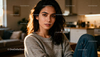 Thoughtful young woman relaxing in cozy home setting