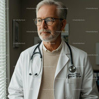 Senior Male Doctor with Glasses and Stethoscope in Medical Environment
