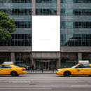 City street with yellow taxis and blank billboard JPG Mockup Image preview