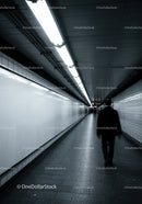 Minimalist Subway Tunnel with Tiled Walls and Modern Lighting