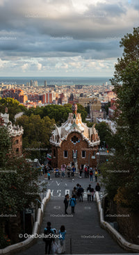 Colorful Historic Building on Hillside with City Skyline and Mountain View