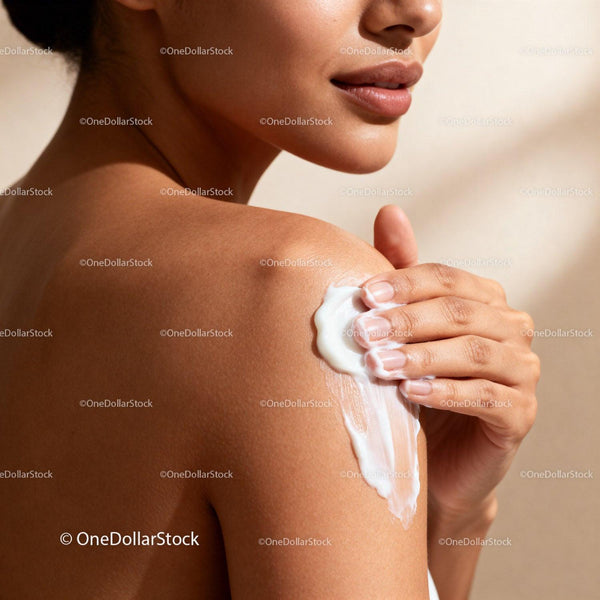 Close-up of woman applying moisturizing cream on shoulder