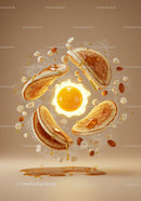 Floating Pancakes with Maple Syrup and Sunny Egg Yolk