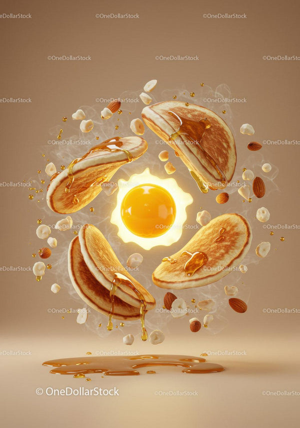Floating Pancakes with Maple Syrup and Sunny Egg Yolk