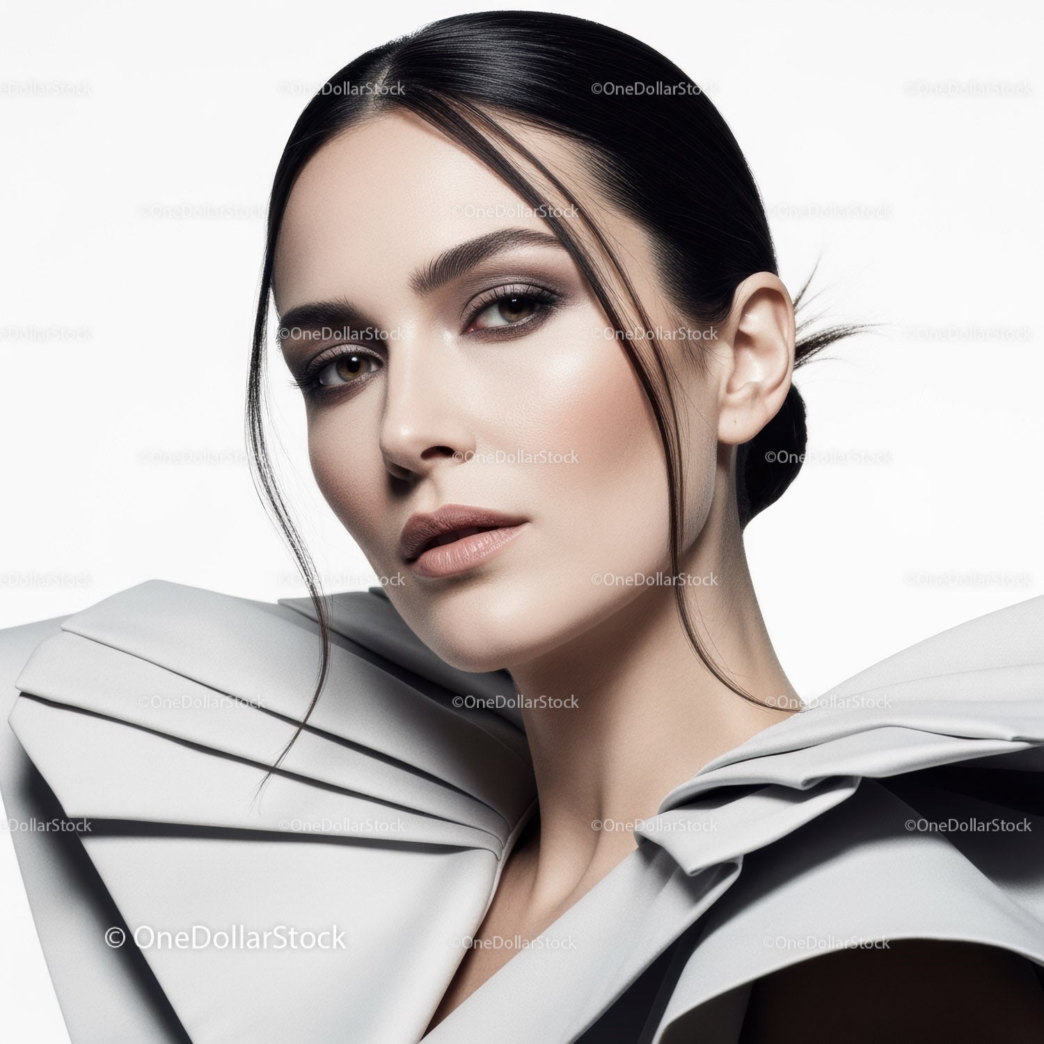 Elegancki portret kobiety z wyrafinowanym makijażem i nowoczesnym stylem