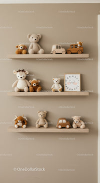 Adorable Plush Toys and Wooden Cars in Nursery Room Decor