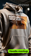 Grey hoodie chest Editable PSD Mockup preview