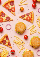 Flat Lay of Classic Fast Food with Burgers and Fries
