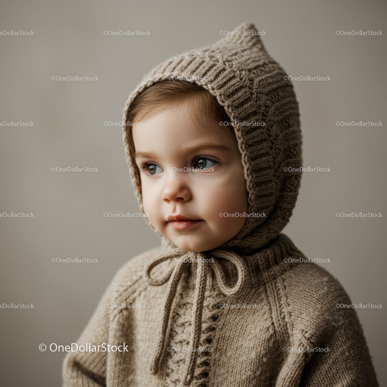 Toddler in Cozy Knit Hoodie Looking Away Thoughtfully