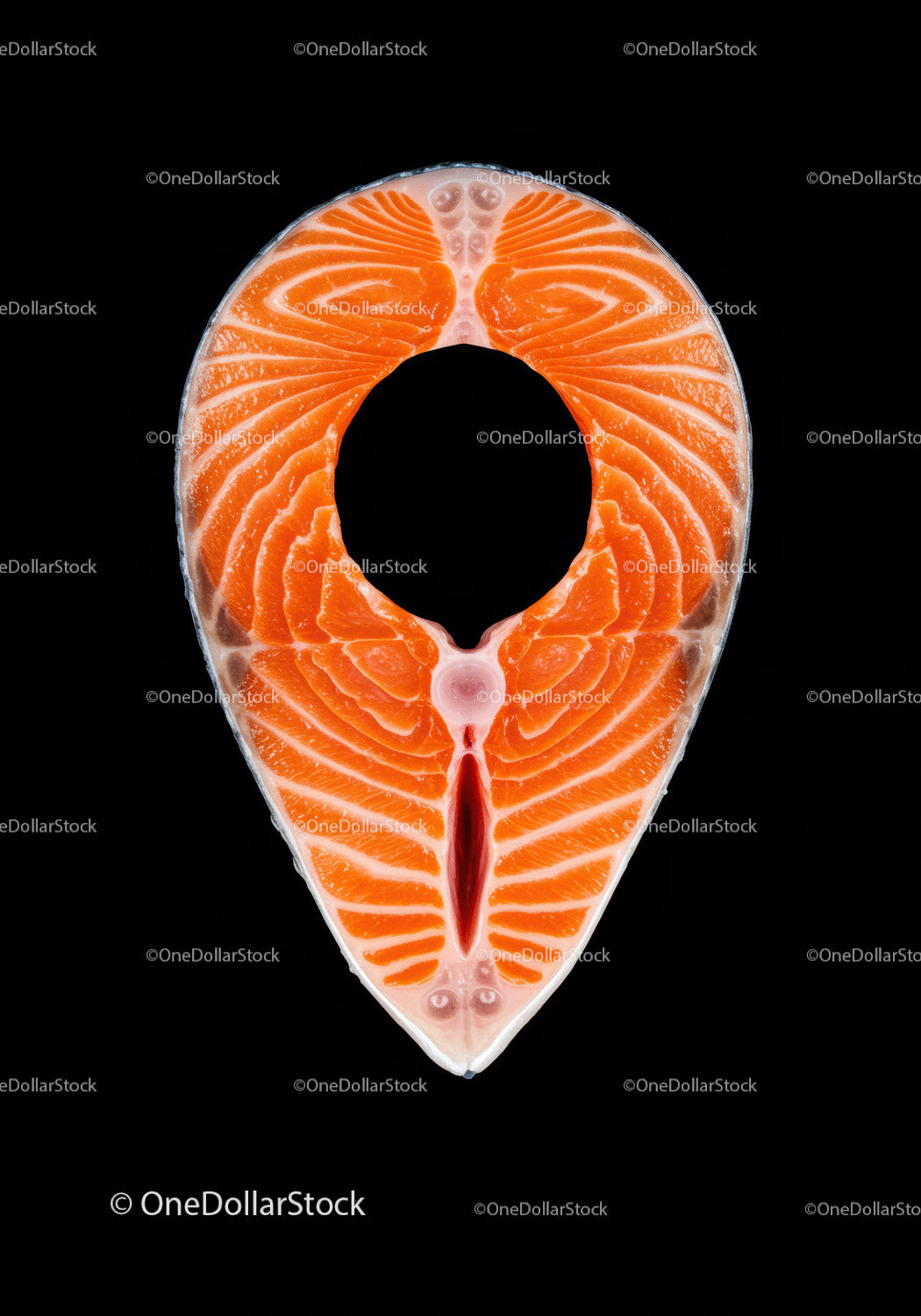 Fresh salmon steak cut on black background
