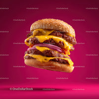 Stacked Cheeseburger with Multiple Beef Patties and Fresh Toppings
