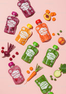 Colorful Smoothie Pouches with Fresh Fruits and Vegetables