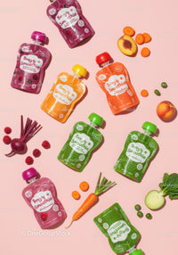 Colorful Smoothie Pouches with Fresh Fruits and Vegetables